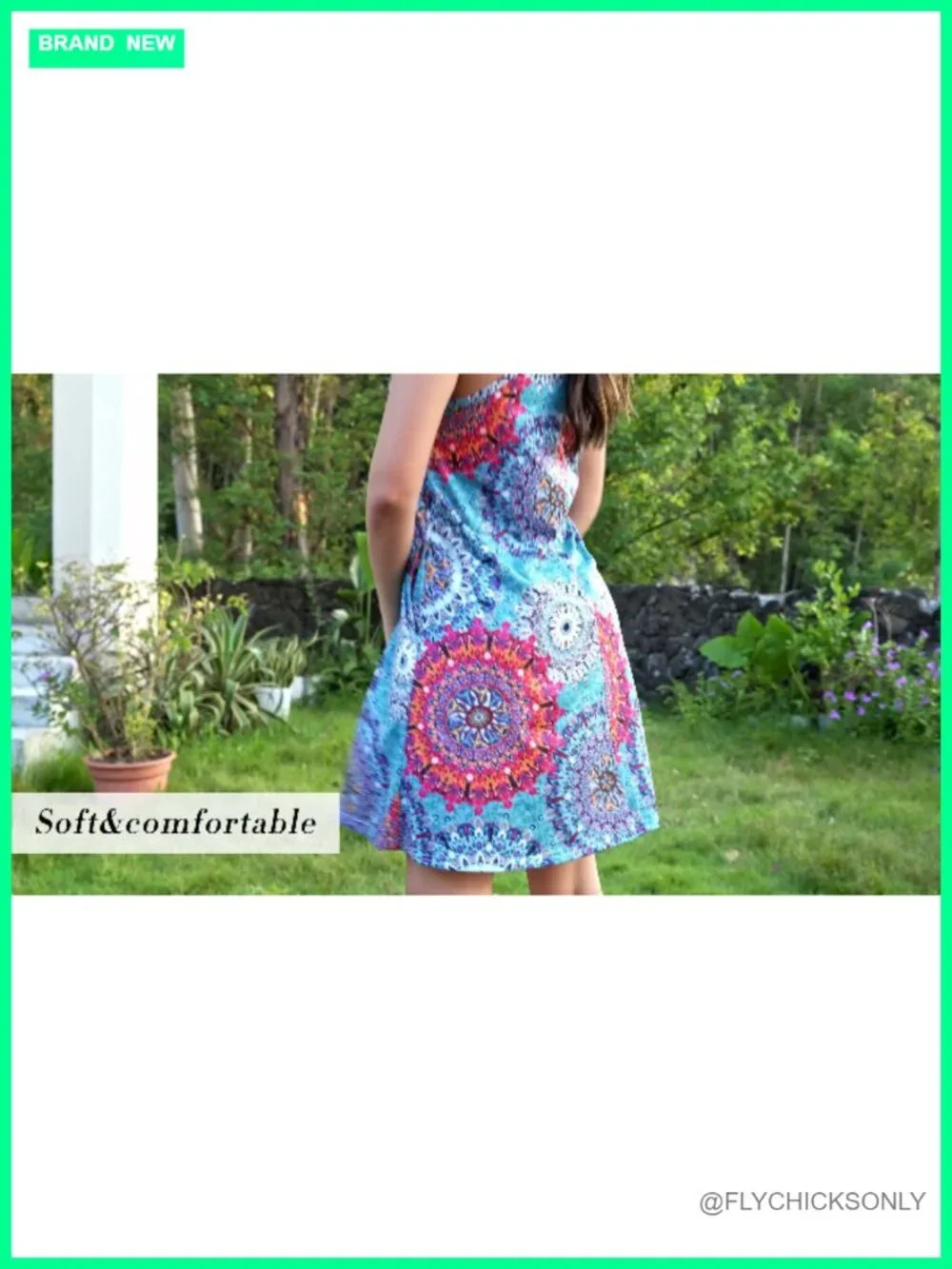 Women's Spaghetti Strap Sundress Beach Cover Up Cotton Swing Dress with Pockets